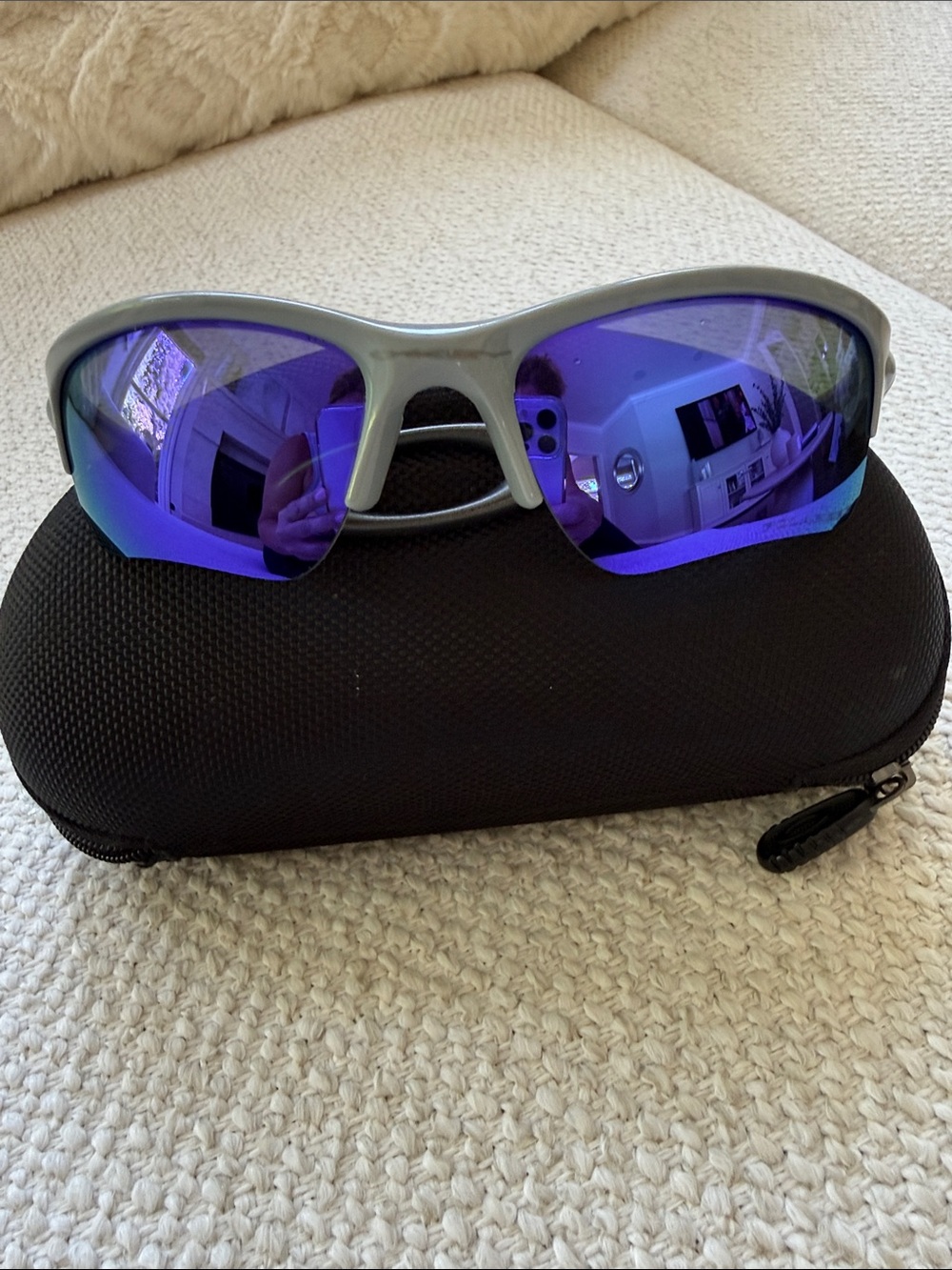 Oakley Gray Frame Sunglasses with Blue Mirrored Lenses - Picture 5 of 8